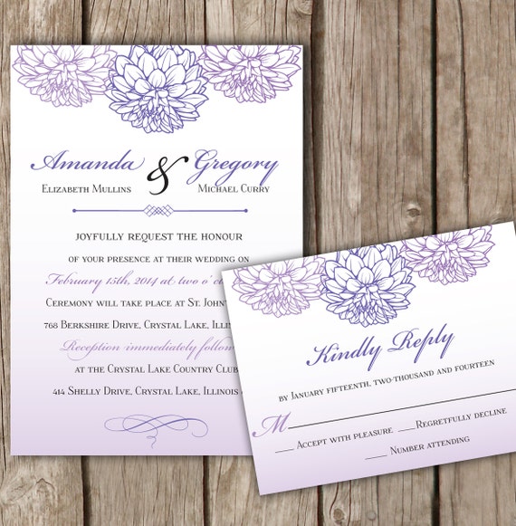 Floral Ombre Wedding Invitation Purples Wedding Invitations Etsy