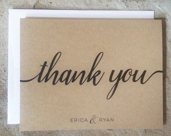 Personalized Thank You Cards - Wedding Thank You Notes - Kraft Thank Yous - set of 10+