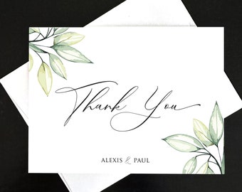 Wedding Thank You Card - Personalized Folded Thank You Card with Envelopes - Greenery - Printed