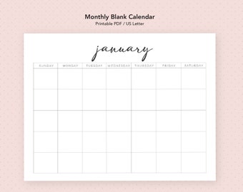 Printable Digital Calendar | Blank Monthly PDF