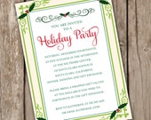 Holiday Invitation - Christmas Party Invite - Vintage Holiday Invitations - Printable Digital PDF
