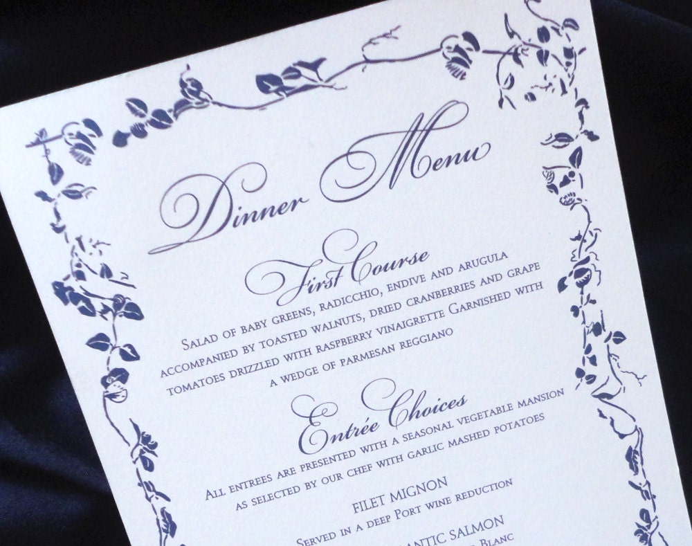 Elegant Navy Blue Wedding Dinner Menus – Ivy Design - Etsy