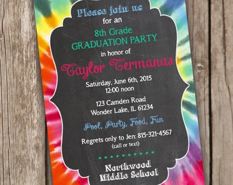 Graduation Party Invitation - Chalkboard Style Graduation Invitation - Tie Dye Graduation Invitation - Digital Printable File