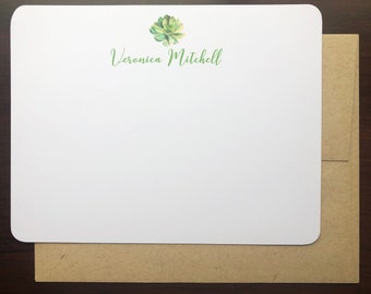 Personalized Note Cards, Succulent themed Note Cards - 20 Flat Note Cards, Simple Note Cards, Elegant Note Cards, Gift Notes