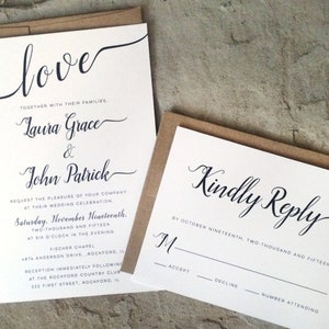 Elegant Script Wedding Invitation, Black White Invitation, Classic Wedding Invitation Set, Love Invitation
