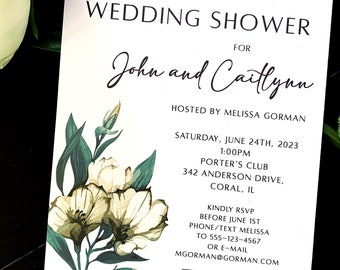 Printed Wedding Shower Invitation Leafy Floral