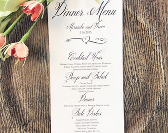 Wedding Dinner Menus, Rustic, Ivory Script Cards, Printed