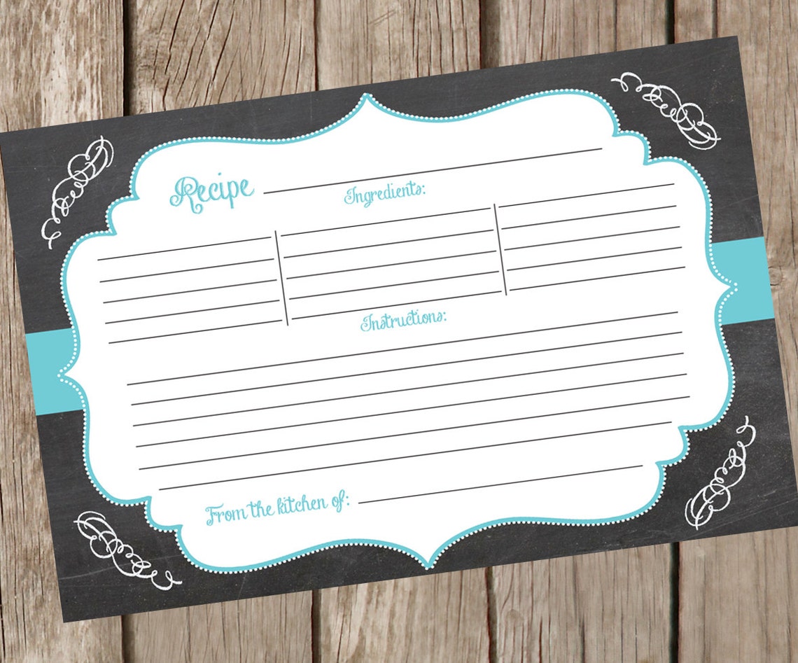Chalkboard Style Recipe Cards 4x6 or 5x7 Coral or Turquoise | Etsy