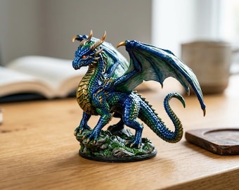 Hand-Painted 3D Printed Dragon Figurine, Fantasy Desk Decor
