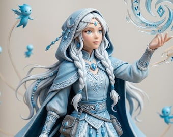 Hand-Painted Winter Spirit Figurine, 3D Printed Anime Statue, Fantasy Snow Decor