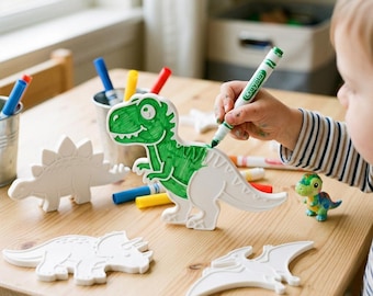 3D Printed Dinosaur Coloring Craft Kit, Reusable DIY Figurines, Party Favors with Markers