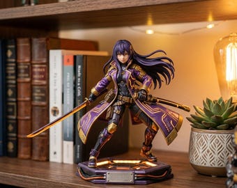 Hand-Painted 3D Printed Cyberpunk Girl Figurine, Neon Anime Desk Decor