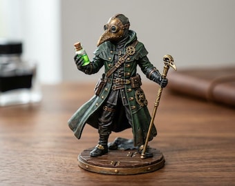 Hand-Painted 3D Printed Plague Doctor Figurine, Gothic Desk Decor