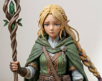 Hand Painted Elf Mage Figurine, 3D Printed Fantasy Desk Decor, Anime Collectible Statue
