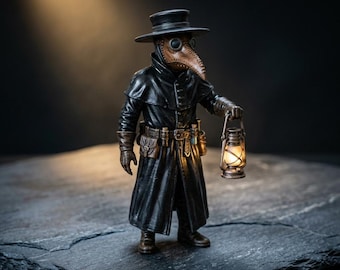 Hand-Painted 3D Printed Plague Doctor Figurine, Gothic Desk Decor