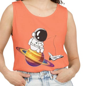 Astronaut Planet Tank Top, Unisex Summer Tee, Space Lover Gift, Festival Wear, Casual Everyday Style