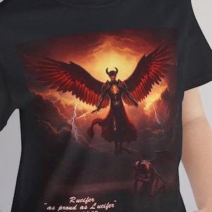 Lucifer Punishment of Satan T-Shirt, Empowering Angel Unisex Short Sleeve T-Shirt Casual Gift for Her Spiritual Art Gothic Fashion