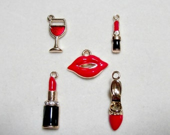 4 Wine glass charms with red enamel silver tone FD10