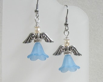 Lucite skirted angel earrings with alloy wings