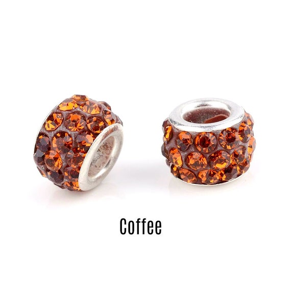 Orange Red Large Rhinestone Crystal Pave Clay Heart Penddant Charm Beads 20mm