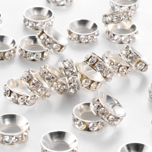 Ensemble de rondelles d'espacement en argent à grand trou (5 mm) de qualité A, 10 mm, au choix, lot de 5, 10 ou 25 perles d'espacement Bijoux à faire soi-même, strass