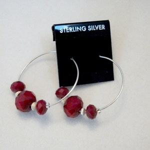 Red velvet crystals on sterling silver hoop