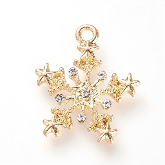 10 Snowflake Charms Antiqued Silver Christmas Pendants Winter 2 Sided