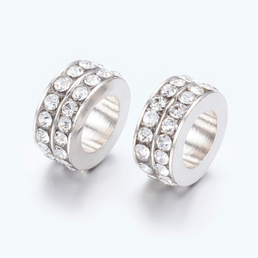 Platinum Tone Double Row Clear Rhinestone Rondelle Spacer Bead for ...