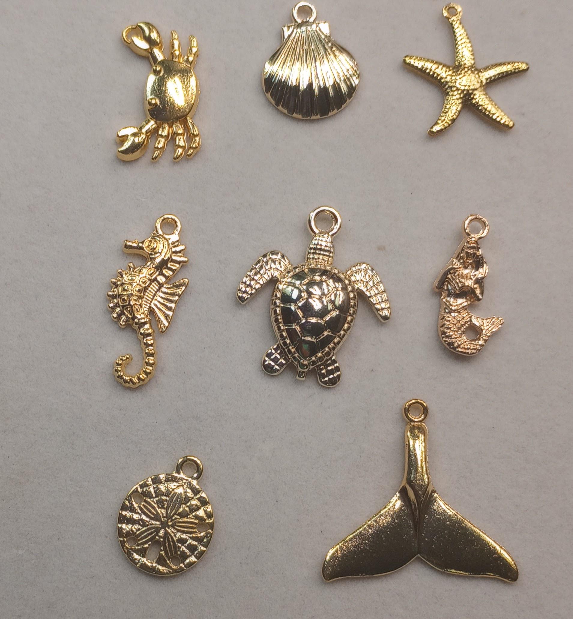 Gold Beach Charm Group of 8 Different Zinc Alloy Charms