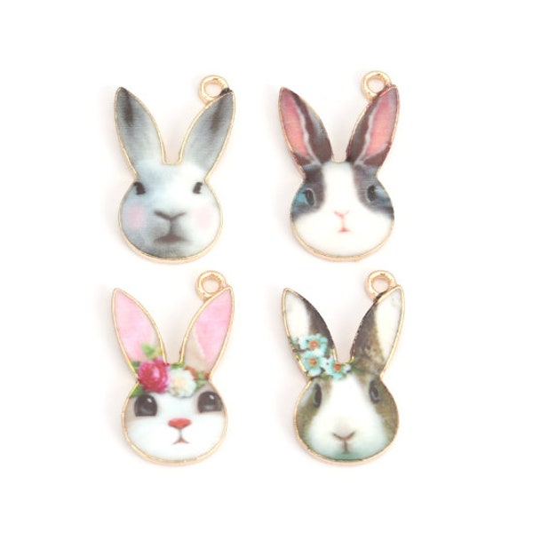 Adorable enamel bunny face charms  set of 4, DIY jewelry, charm, Easter charm, Bunny charm, Spring charm