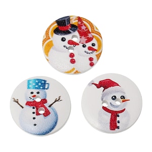 Met sneeuwpop bedrukte houten knopen set van 6 voor naaien, scrapbooking, knutselen en decoreren