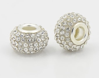 Pave Rhinestone Large Hole Beads:Grade A 12mm Crystal Rondelle Beads
