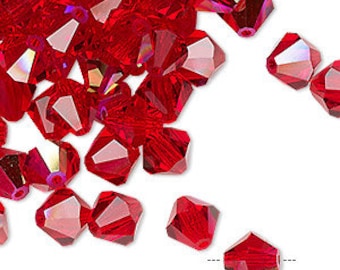 Beautiful AAA grade China crystal bicone beads in red, emerald, clear or clear ab finish 4mm pack of 24  or 6mm size pack of 12