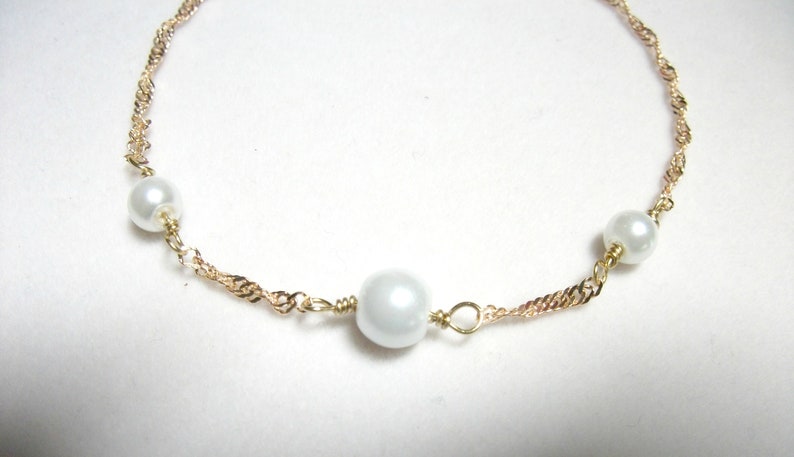 pearl anklet Glass pearls on delicate gold plated twisted curb chain anklet summer jewelry,beach look