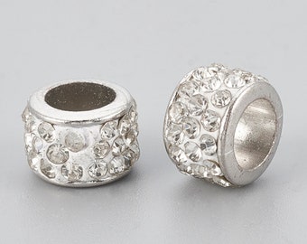 Cuentas de aleación con diamantes de imitación pavé: cuentas espaciadoras de estilo europeo (4 piezas)