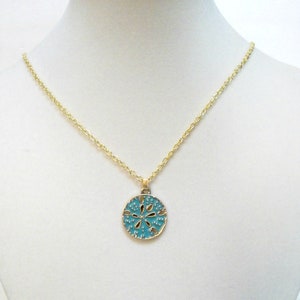 Patina look blue green enamel sand dollar charm on cable chain necklace with extender  beach summer theme, ocean theme,