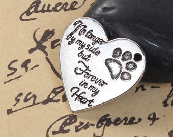 Heart Pet Memorial Charm: "No Longer By My Side" Silver Tone Remembrance
