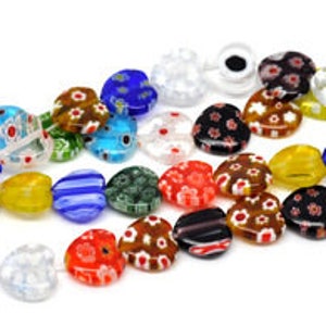 Millefiori handgefertigte Glas herzförmige Perle in gemischter Farbe 8mm 10mm oder 12mm Größe.  Packung 14,10 oder 8 Perlen DIY Schmuck, Valentinstag,