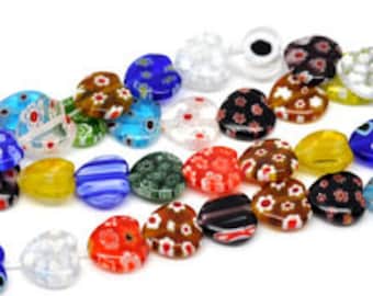 Cuentas de corazón Millefiori hechas a mano: suministros de joyería de vidrio de colores variados