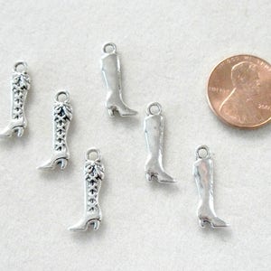 Dainty lace up tall high heel boot charm silver alloy pack of 6  DIY charm, DIY jewelry, zipper pull,  purse charm, non-tarnish