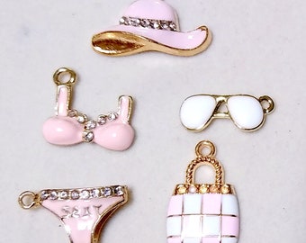 Conjunto de dijes de bikini rosa, dijes de playa DIY