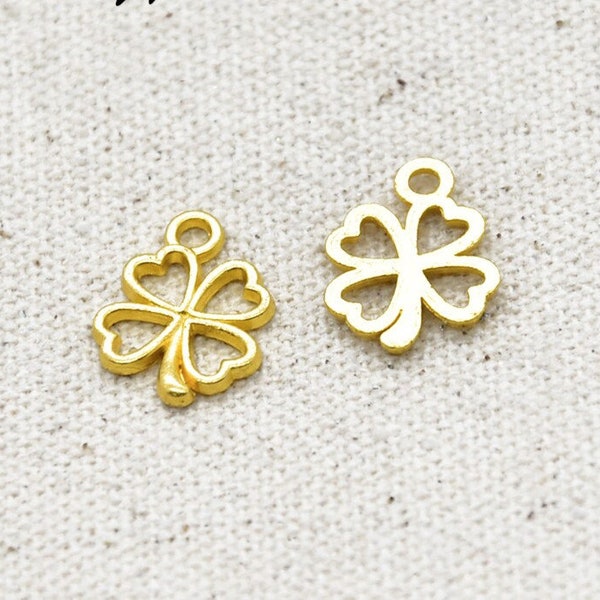 Open gold 15 mm four leaf clover, shamrock charms, set of 4, Irish charm, St Patrick's day, DIY charm, trinket, embellishment gift tie on