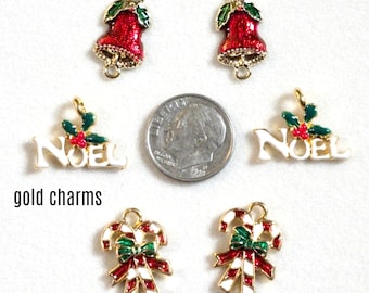 Dijes navideños esmaltados, campana, Noel, bastones de caramelo, GraceAngie, juego de 6