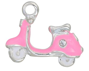 Pink Enamel Motor Scooter Charm: DIY Jewelry Trinket