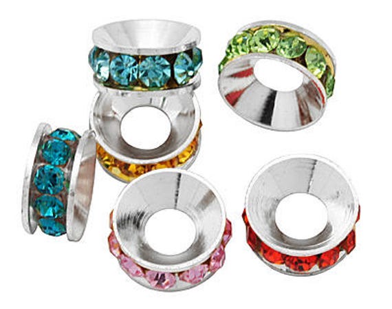 10 Perles Rondes Strass 10mm Saphir AB - Fabriqué En France, Neuf