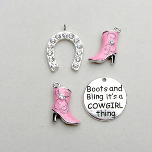 Cowgirl Charms: Boots, Bling, Horseshoe - Zinc Alloy, Set of 4