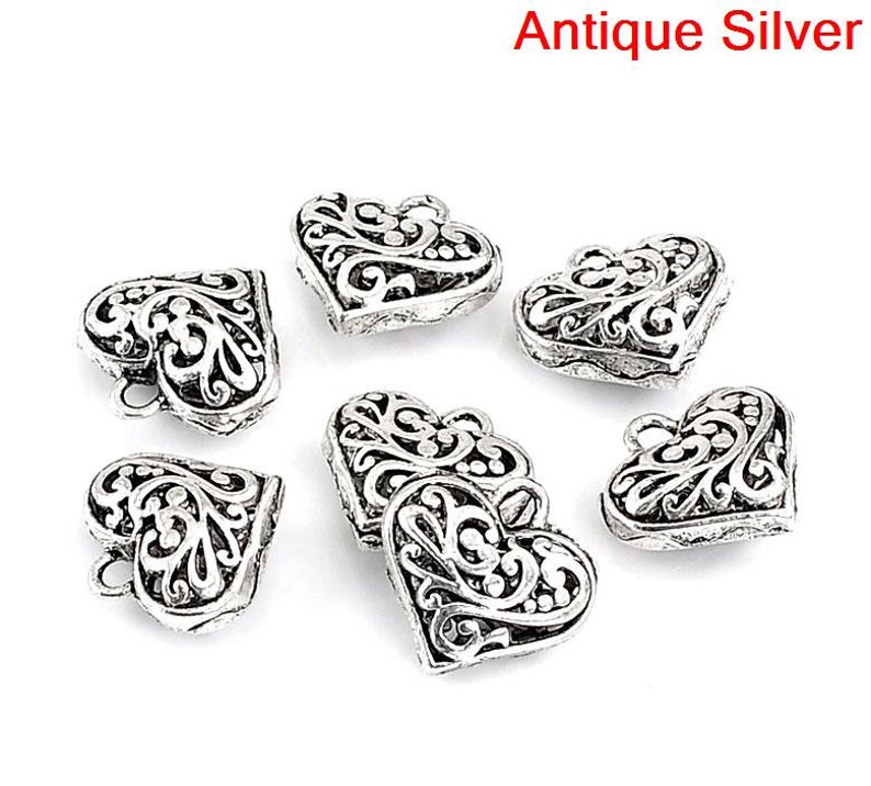 DIY charm Filigree 20mm antique silver 3D Heart charm choose 1 or 2 charms open fancy scroll design silver tone heart charm or pendant