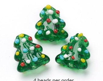 Cute little lampwork Christmas tree beads set of 4 to make you own earrings, bracelets, embellishments