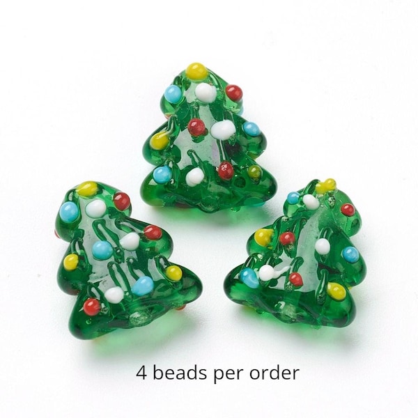 Cute little lampwork Christmas tree beads set of 4 to make you own earrings, bracelets, embellishments