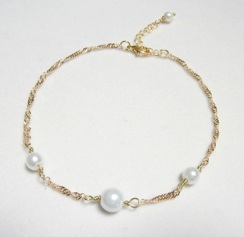 pearl anklet Glass pearls on delicate gold plated twisted curb chain anklet summer jewelry,beach look